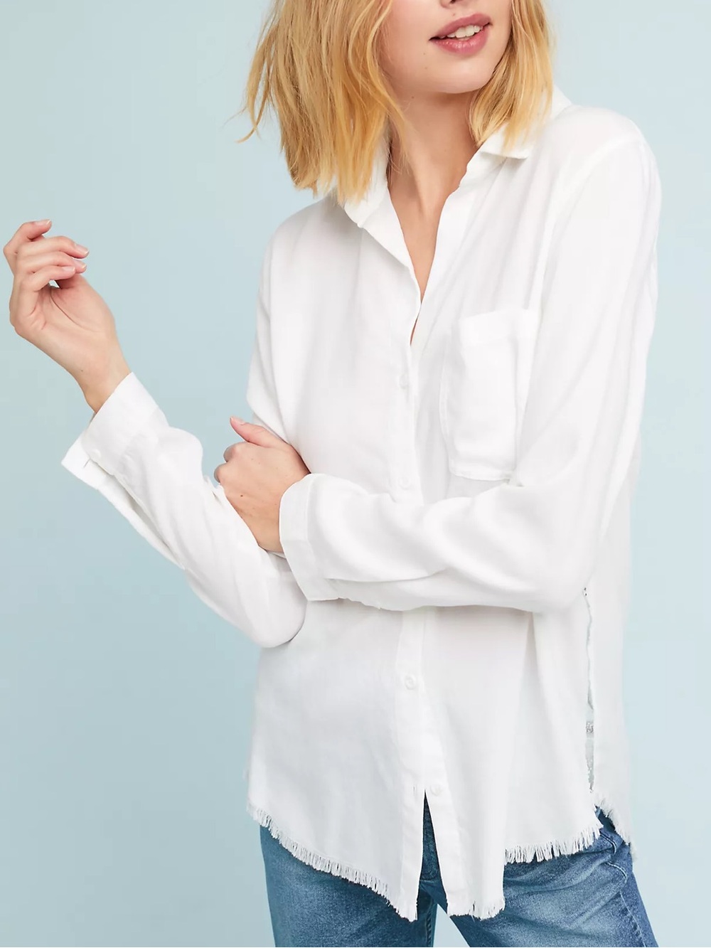 Anthropologie Cloth & Stone Stargazer Buttondown White Tencel Shirt Small